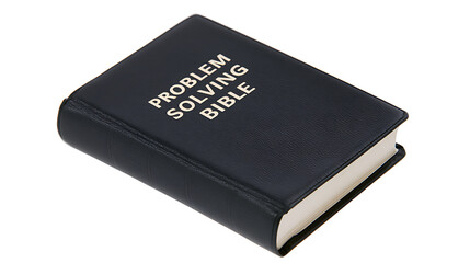 Obraz premium Problem Solving Idea Guidebook: A Dark Blue Book with White Text Signifying Solutions and Guidance on a Clean White Background