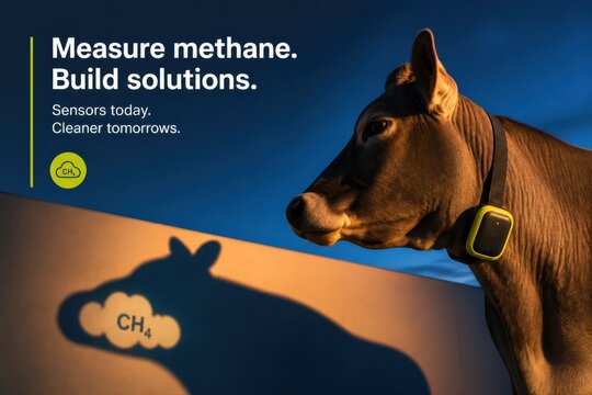 Methane monitoring sensor on cow for sustainable agriculture solutions