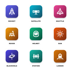 Space Icon Set with Astronomy Symbols on Colorful Rounded App Buttons for UI UX Design Projects © Tabungan Piknik