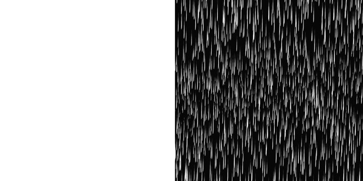 Black and white rain texture overlay. Vertical falling streaks for weather effect design.
