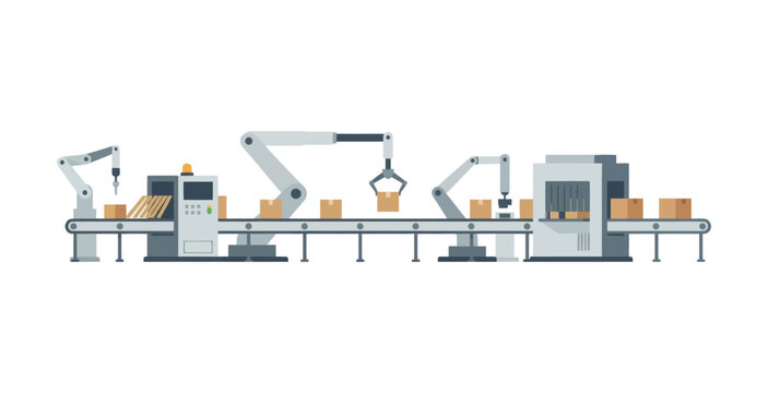 Automated Industrial Assembly Line Vector Illustration