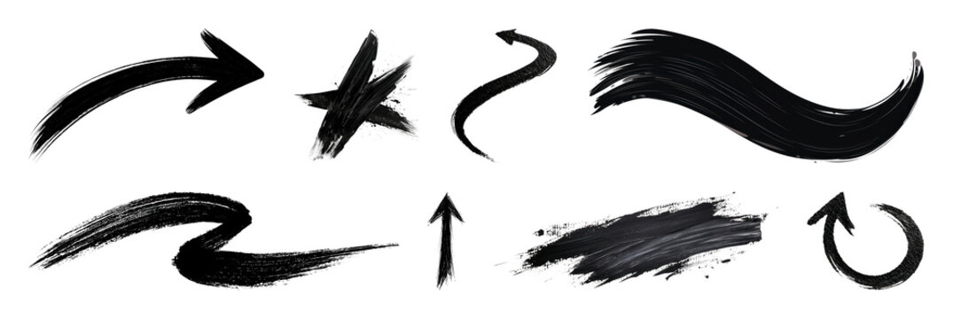 PNG Black brushstroke arrows and shapes on transparent background