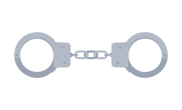 Pair of metallic steel handcuffs isolated on white background for law enforcement security concept illustration with detailed vector illustration