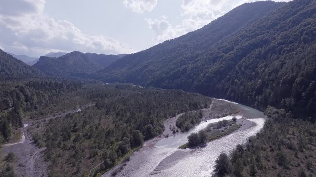 Aerial View of a Mountain River Valley Near the River&rsquo;s Source. Isar River, Germany