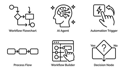 Fototapeta premium AI and Business Automation Workflow Icon Set