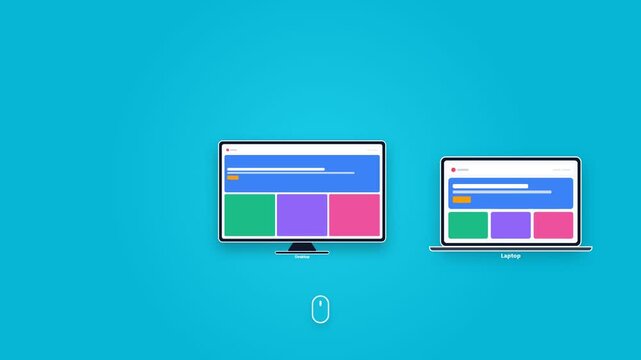 Responsive web design across multiple digital devices on a blue background