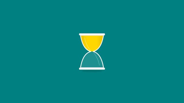 Minimalist flat design animation of a yellow hourglass on a teal background.