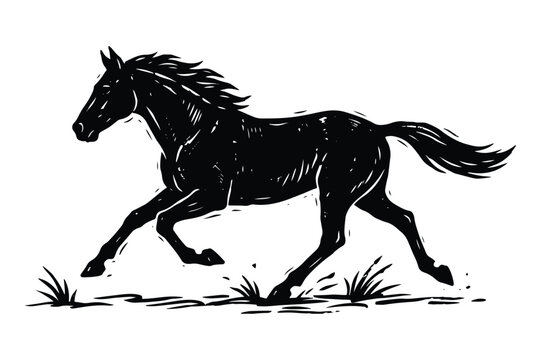 Galloping horse running across open field meadow vector illustration with galloping