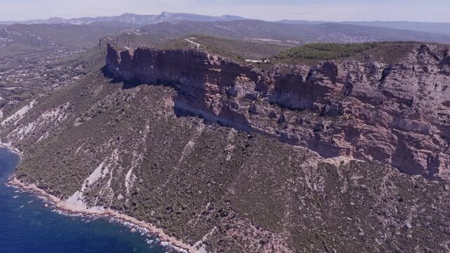 Aerial View of Spectacular Ocean Cliffs Along a Rugged Coastline. Cassis, France