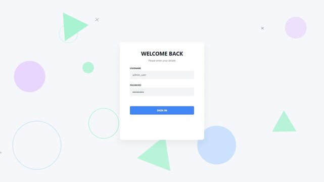 Login form interface with abstract geometric shapes