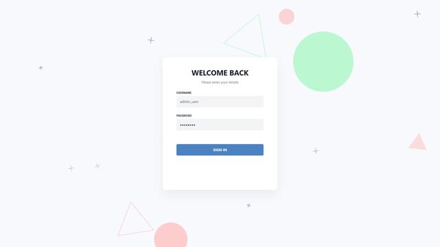 Login form interface with abstract geometric shapes