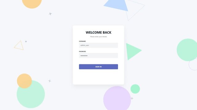 Login form interface with abstract geometric shapes