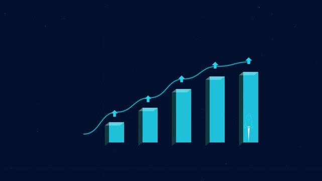 Business growth bar chart with upward trend arrow