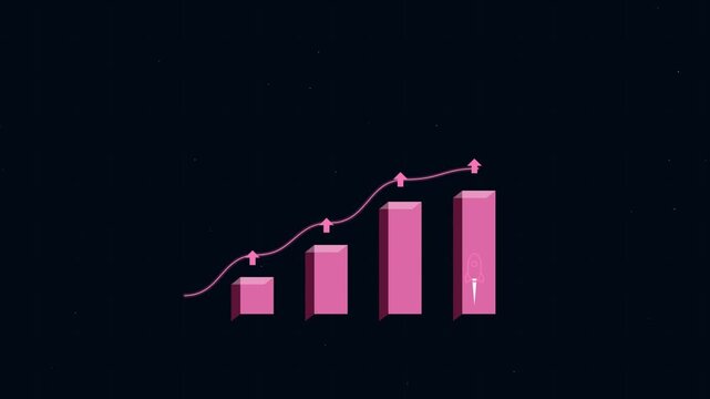 Pink business growth bar chart with rising trend