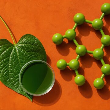 Chlorophyll concept with leaf and molecular model on orange