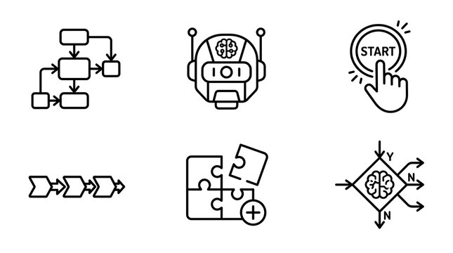 AI Automation and Workflow Logic Line Icon Set