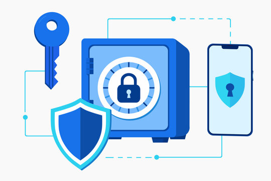 Secure password manager. Encrypted password vault. Safe credential storage. Flat illustration