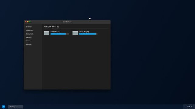 Disk Explorer window showing local hard disk drive storage usage status