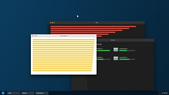 Computer desktop interface with data visualization and storage windows