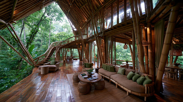 Luxury Treehouse Interior with Forest Views and Modern Amenities