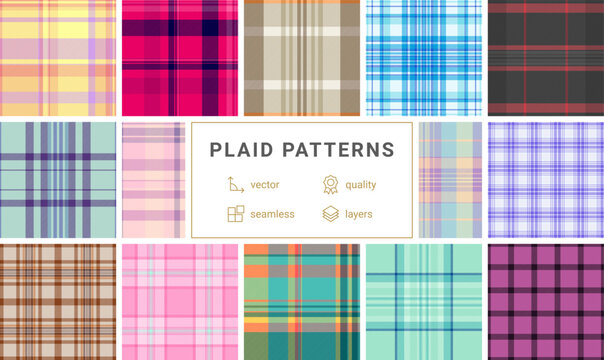 Plaid bundle perfect for trendy wallpaper designs and background visuals. Vector patterns enhance phones, tablets, desktops, websites, and digital media.