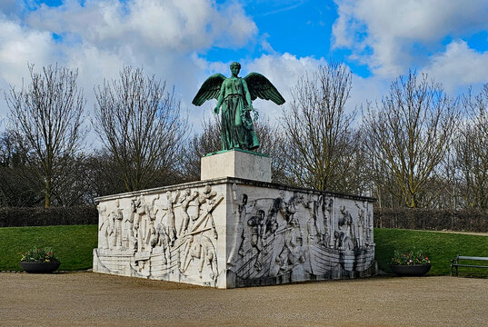 Wonderful views of Copenhagen, Denmark, with colorful houses and sculptures in beautiful weather