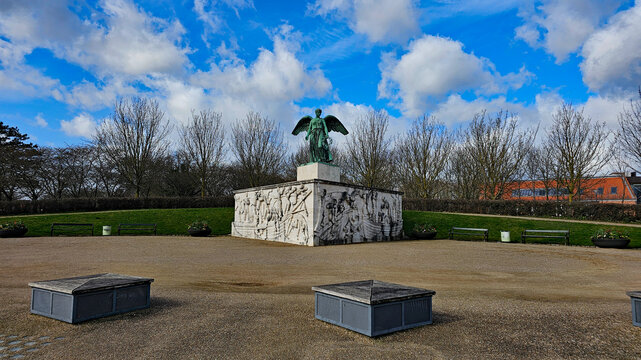 Wonderful views of Copenhagen, Denmark, with colorful houses and sculptures in beautiful weather