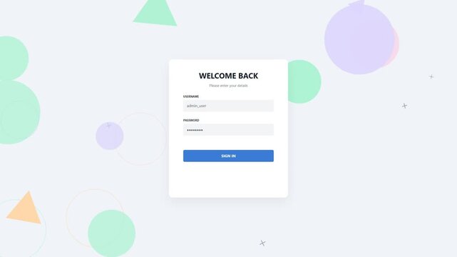 Welcome back login screen interface with user form