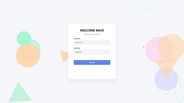 Welcome back login interface with abstract shapes