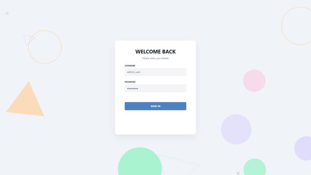 Login form interface with abstract geometric shapes