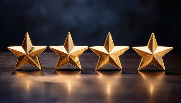five golden stars in a row on a dark background representing a five star service or quality award concept