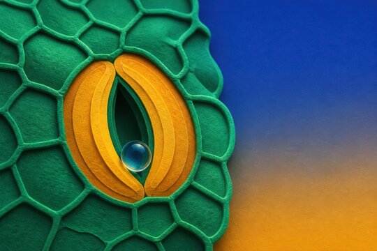 Surreal stomata texture with glowing seed and organic green pattern