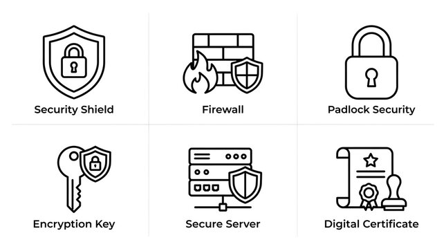 Cybersecurity Icon Set for Data Protection and Network Safety