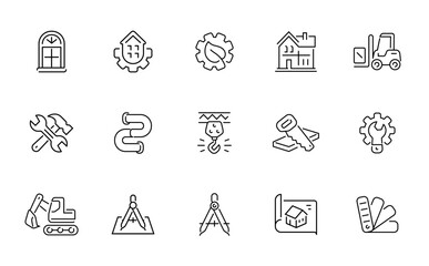 Fototapeta premium Collection of construction and industry line icons for building and engineering projects