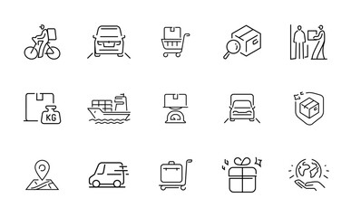 Fototapeta premium Collection of delivery and logistics icons representing various shipping methods and services