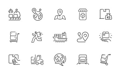 Fototapeta premium Set of logistic icons representing delivery, shipping, and transportation services