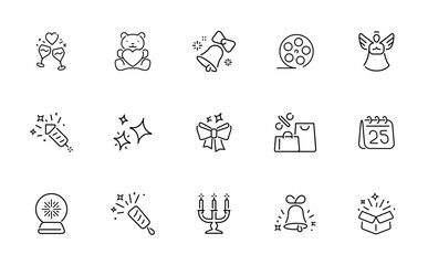 Fototapeta premium Collection of festive and celebratory line art icons for holidays and special occasions