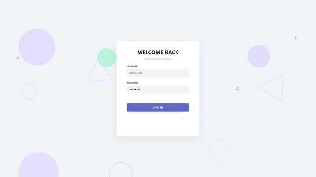 Login form interface with user credentials animation