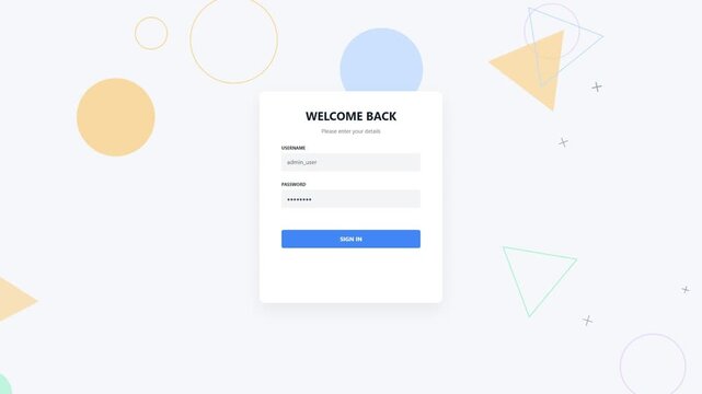Login form interface with abstract geometric shapes
