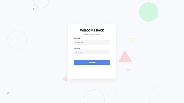 Welcome back login interface with abstract shapes