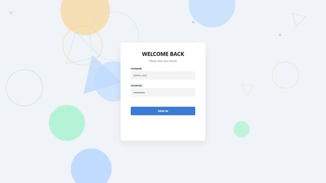 Welcome back login interface with abstract shapes