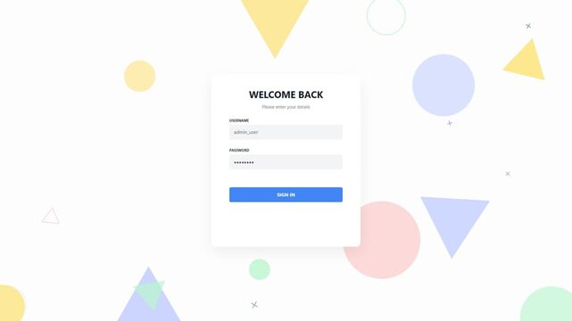 Login form interface with abstract geometric shapes