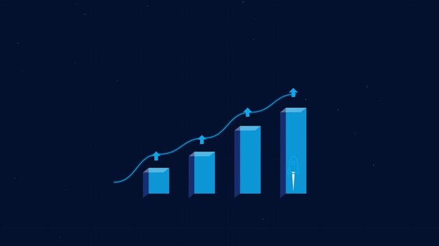 Business bar chart with rising growth trend arrow