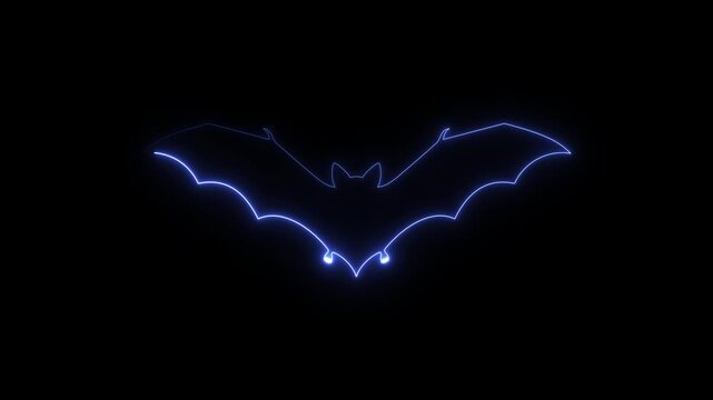 Neon Bat Logo Animation, Glowing Blue Bat Symbol on Black Background Halloween Bat Outline Motion Graphic,