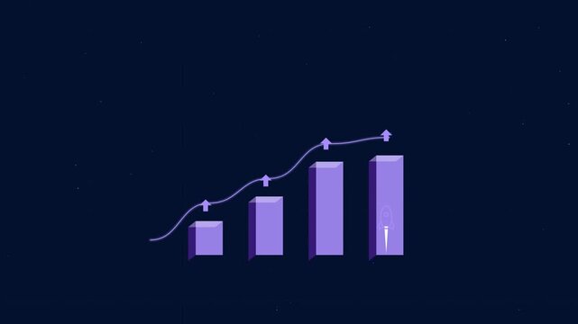 Business growth bar chart with upward trend line