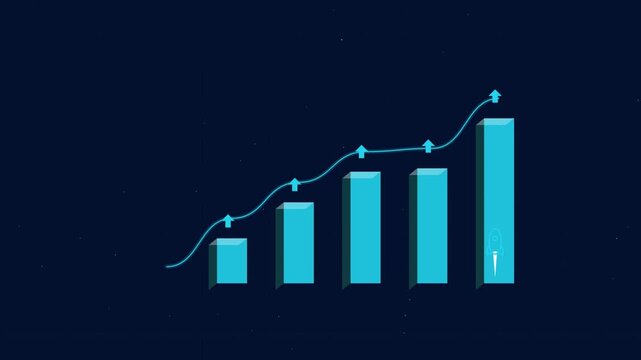 Business growth bar chart with rising trend line