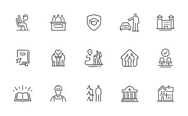 Fototapeta premium Collection of diverse line art icons representing various concepts and services