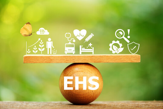 EHS text on woods and icons on natural background.