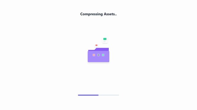 Compressing Assets animation showing files being processed in a folder