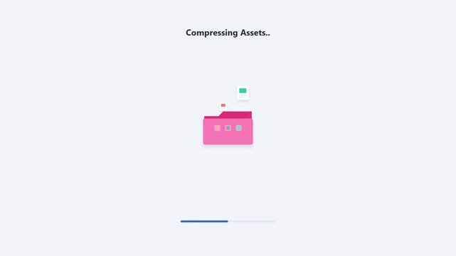 Compressing Assets loading screen with pink folder and progress bar icon